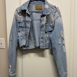 Distressed Cropped Denim Jacket